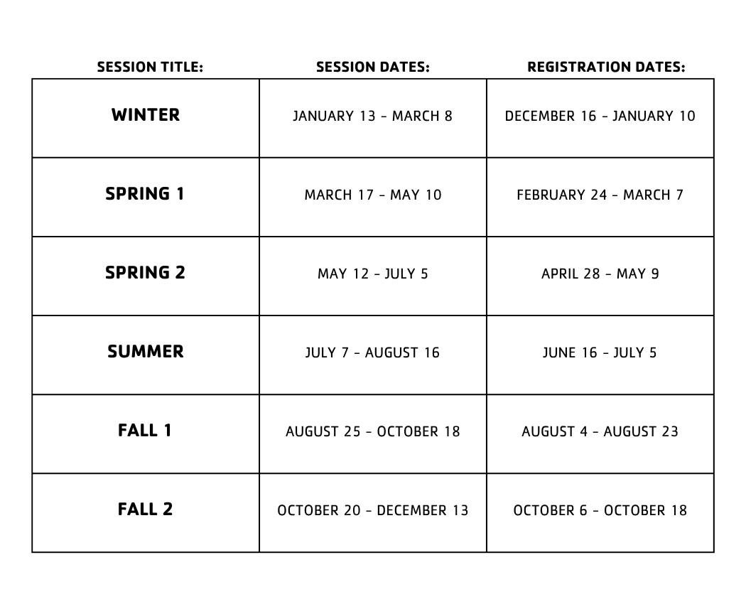 swim lesson schedule table