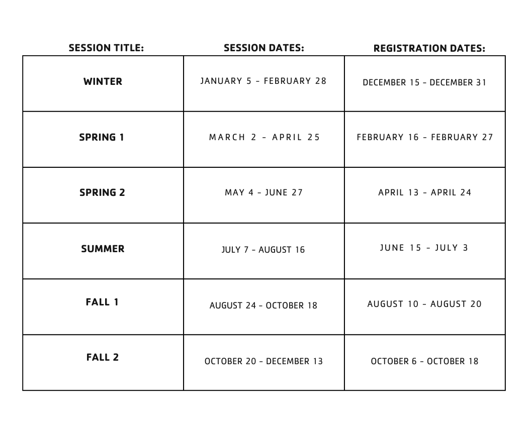 swim lesson schedule table