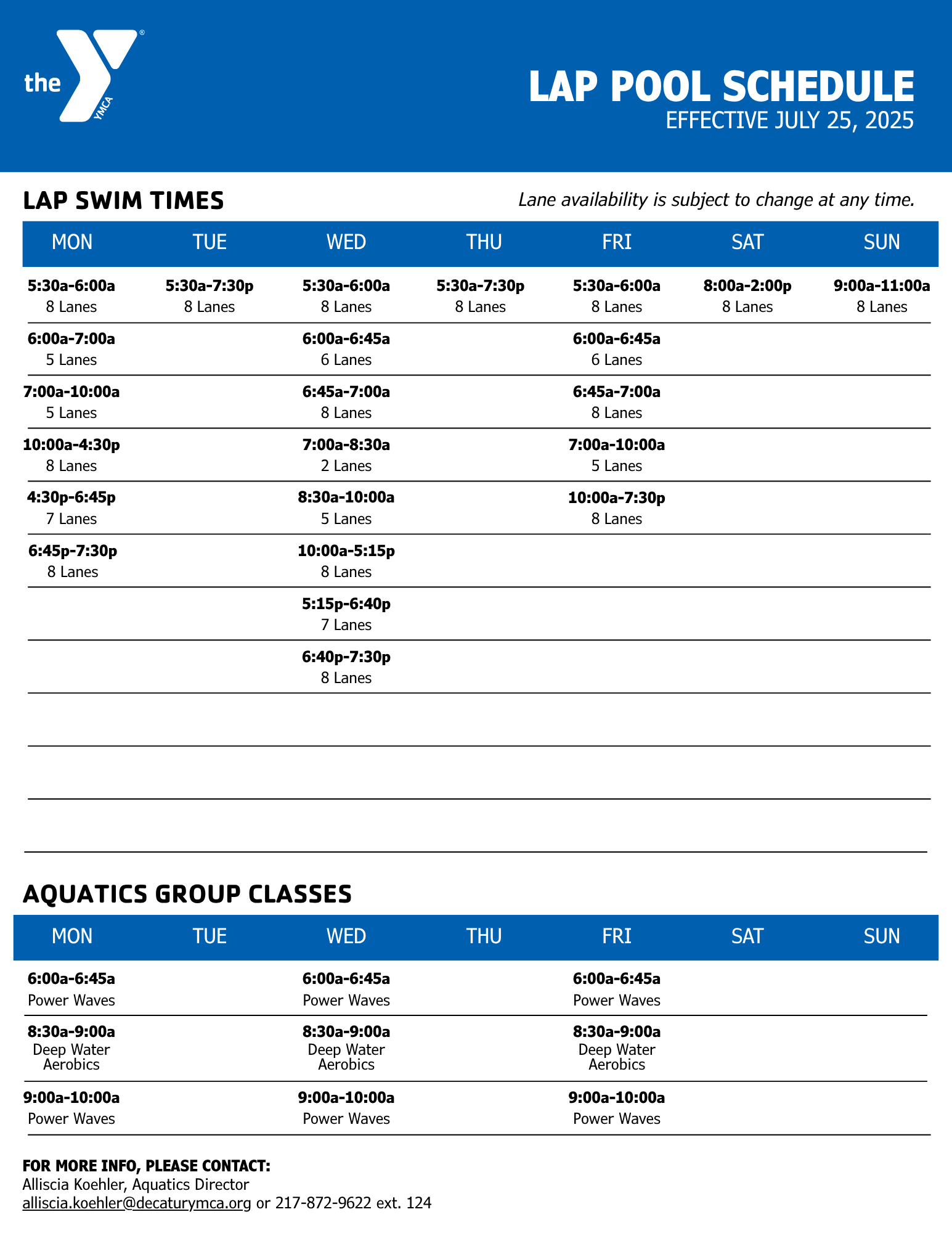 Lap Pool Schedule