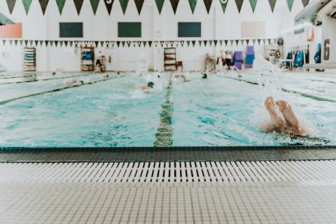 Swimmers swimming laps in the pool